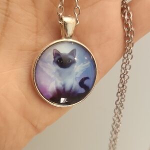 Cat Pendant Necklace with Angelic Design